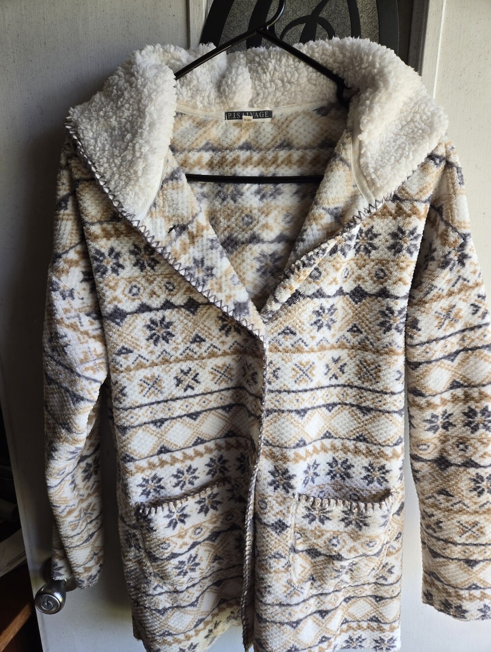 P.J. Salvage Sherpa Lined Hooded Teddy Jacket with Fair Isle Pattern
